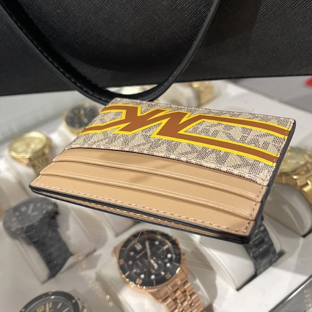MICHAEL KORS MENS Cooper Graphic Logo Tall Card Case 36S3LCOD2B Yellow NWT